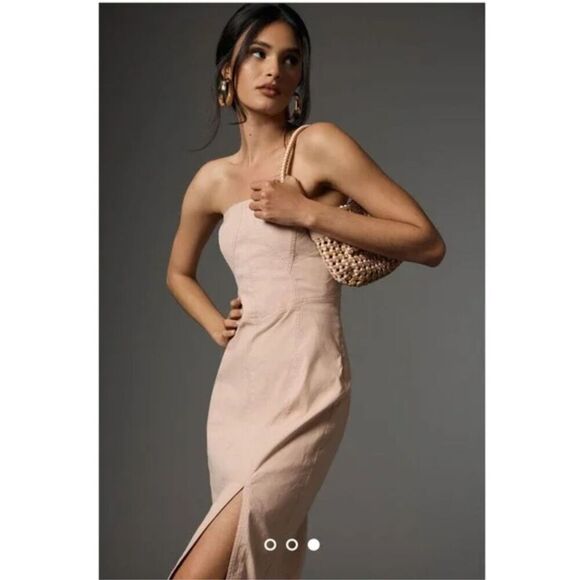 Anthropologie Side Slit strapless Dress Hibiscus Hint pink NWT‎ size XL - Picture 1 of 14